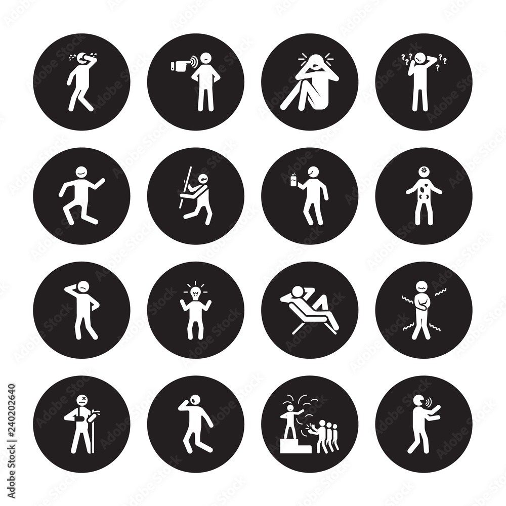 16 vector icon set : determined human, blessed bo broken chill blah crappy confident content human isolated on black background