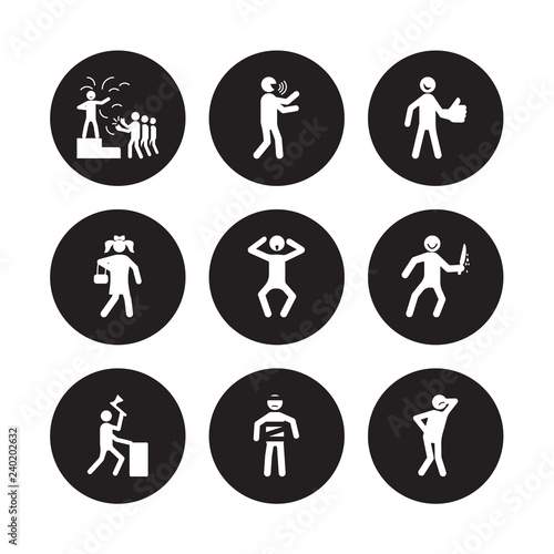 9 vector icon set : blessed human, blah awesome awful bad better beautiful sick human isolated on black background