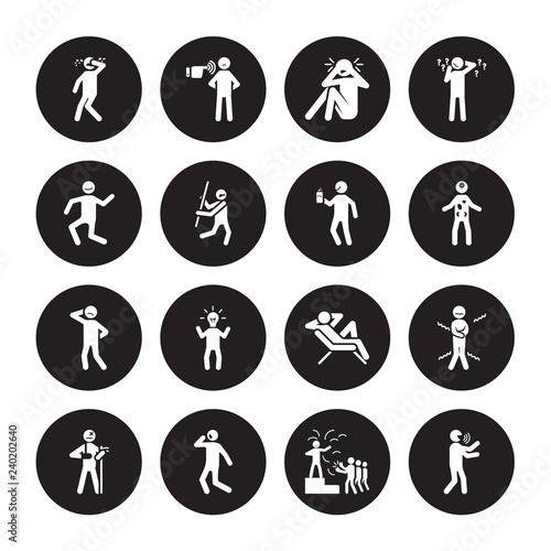 16 vector icon set : determined human, blessed bo broken chill blah crappy confident content human isolated on black background