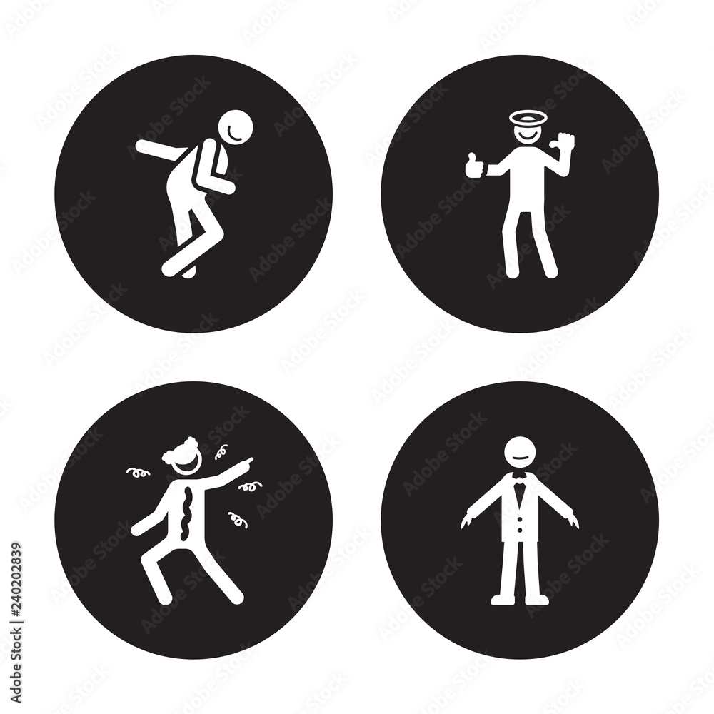 4 vector icon set : funny human, frustrated full fresh human isolated on black background 4 vector icon set : funny human, frustrated full fresh human isolated on black background