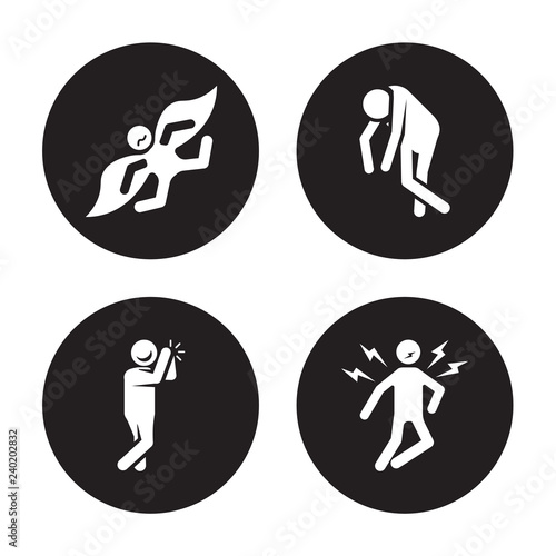 4 vector icon set : excited human, emotional energized ecstatic human isolated on black background