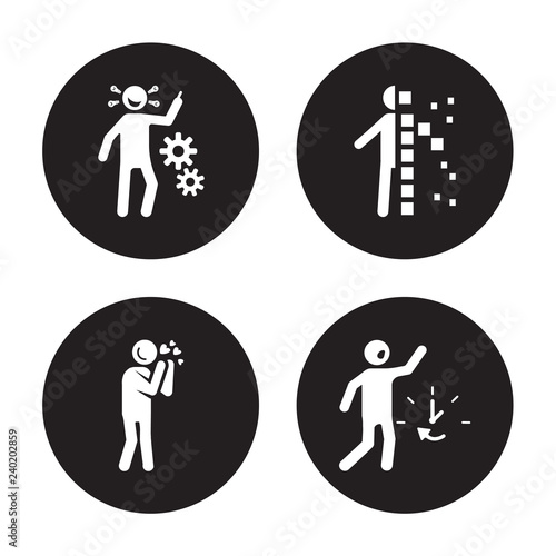 4 vector icon set : incomplete human, impatient in love hurt human isolated on black background
