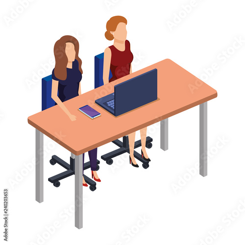 couple businesswomen in desk and laptop © Gstudio
