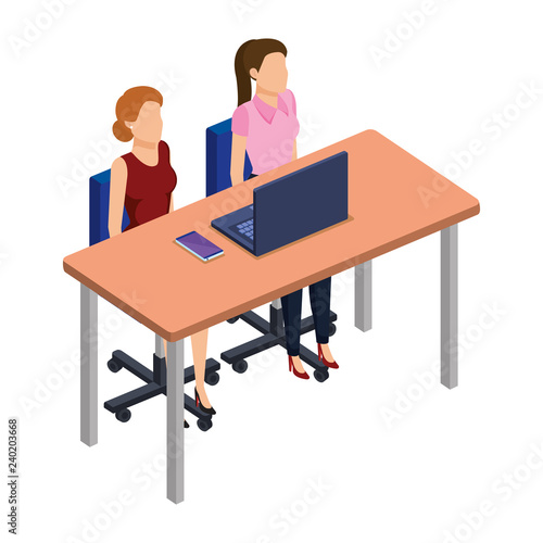 couple businesswomen in desk and laptop © Gstudio