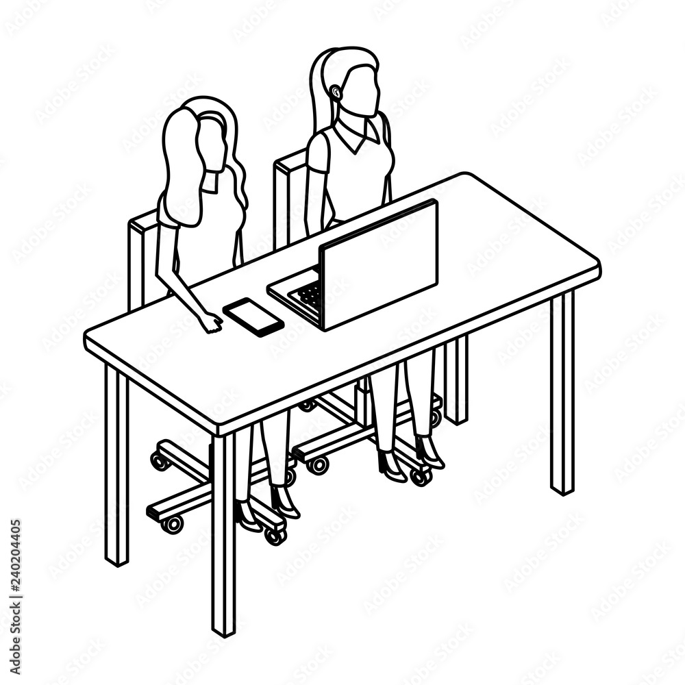 couple businesswomen in desk and laptop couple businesswomen in desk and laptop
