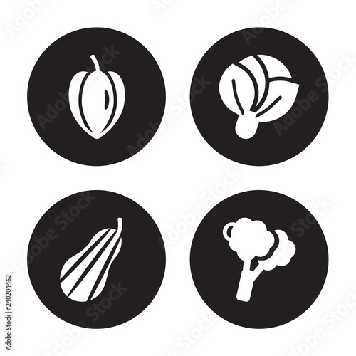 4 vector icon set   Carambola  Butternut squash  Cabbage  Broccoli isolated on black background