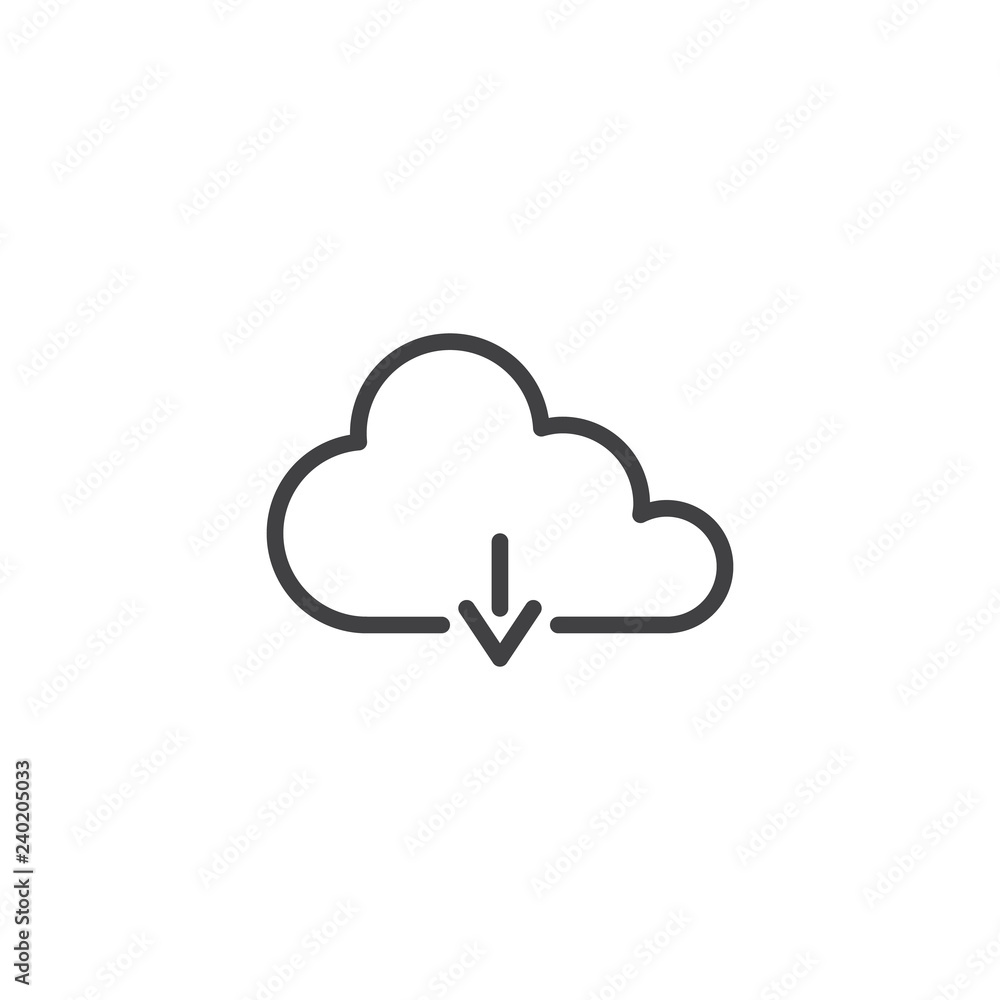 Download cloud outline icon. linear style sign for mobile concept and web design. Cloud computing arrow down simple line vector icon. Symbol, logo illustration. Pixel perfect vector graphics Download cloud outline icon. linear style sign for mobile concept and web design. Cloud computing arrow down simple line vector icon. Symbol, logo illustration. Pixel perfect vector graphics