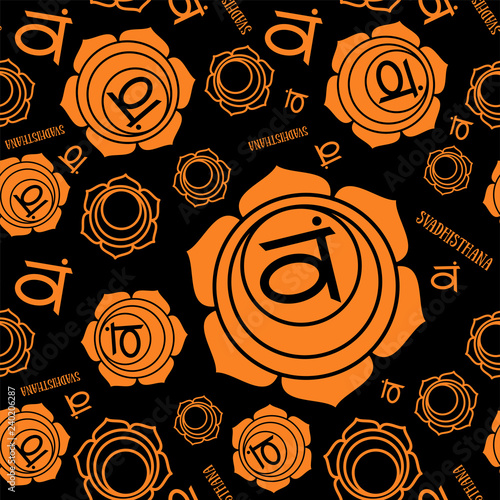 Swadhisthana chakra seamless pattern. Vector esoteric background. Hinduism, buddhism. Line symbol. Orange color