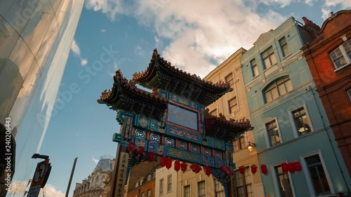 Wide angle establishing shot of Chinatown adjacent to Leicester Square in the West End of London, England, UK photo