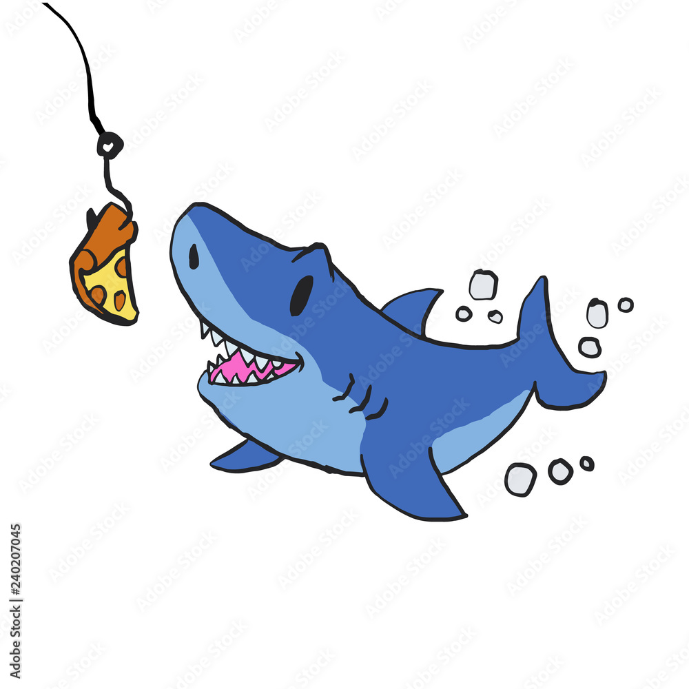 Shark eating pizza cartoon Stock Vector | Adobe Stock