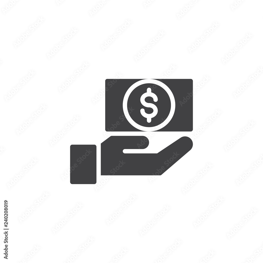 Money on hand vector icon. filled flat sign for mobile concept and web design. Hand hold dollar bill simple solid icon. Symbol, logo illustration. Pixel perfect vector graphics Money on hand vector icon. filled flat sign for mobile concept and web design. Hand hold dollar bill simple solid icon. Symbol, logo illustration. Pixel perfect vector graphics