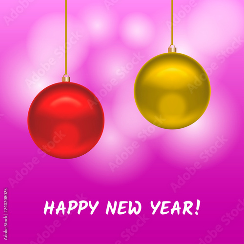 Greeting card with Yellow and Red Christmas decorative balls. Vector illustration. Suitable for poatcard, banners, gretting cards. photo