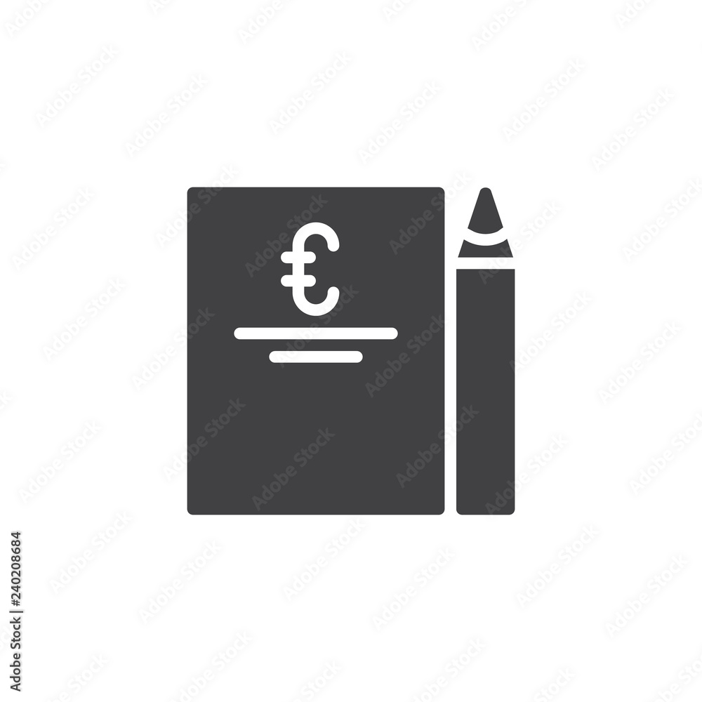 Euro Invoice and pen vector icon. filled flat sign for mobile concept and web design. eur cheque document simple solid icon. Symbol, logo illustration. Pixel perfect vector graphics Euro Invoice and pen vector icon. filled flat sign for mobile concept and web design. eur cheque document simple solid icon. Symbol, logo illustration. Pixel perfect vector graphics
