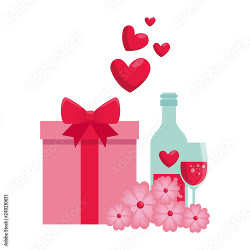 gift box with flowers and wine drink