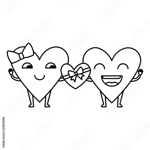 hearts love couple kawaii characters