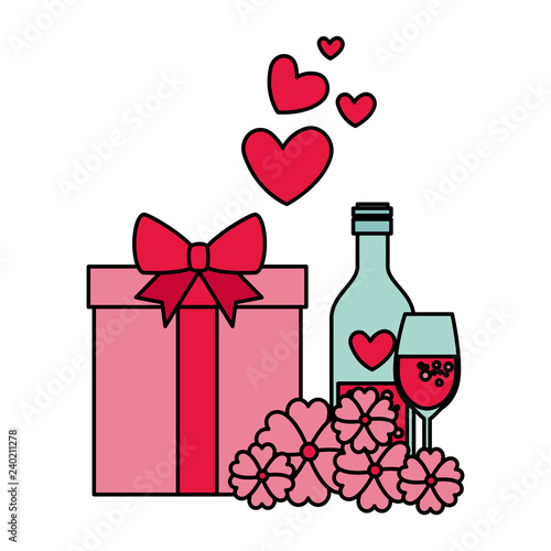 gift box with flowers and wine drink