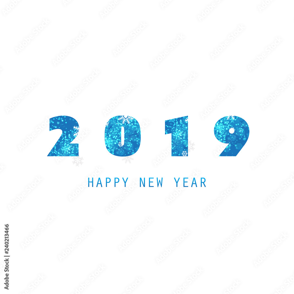 Simple White and Blue New Year Card, Cover or Background Design Template - 2019 
