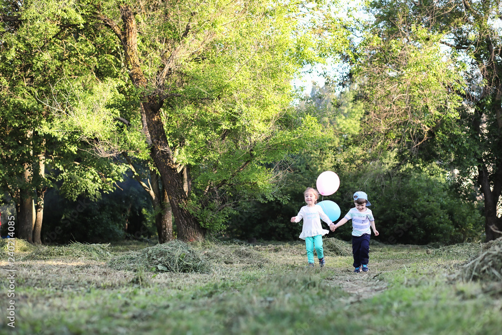 Little children are walking in a park Little children are walking in a park