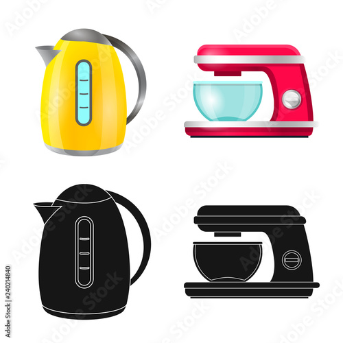 Vector design of kitchen and cook sign. Collection of kitchen and appliance stock symbol for web.