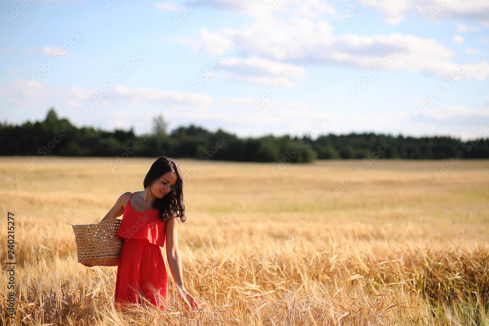 Summer landscape and a girl on nature walk in the countryside. Summer landscape and a girl on nature walk in the countryside.