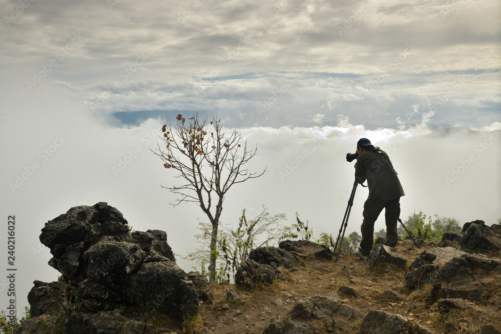 Morning landscape with mountains and mist at Doi Hua Mod, Umphan district, Tak, Thailand. Nature landscape view with mist.