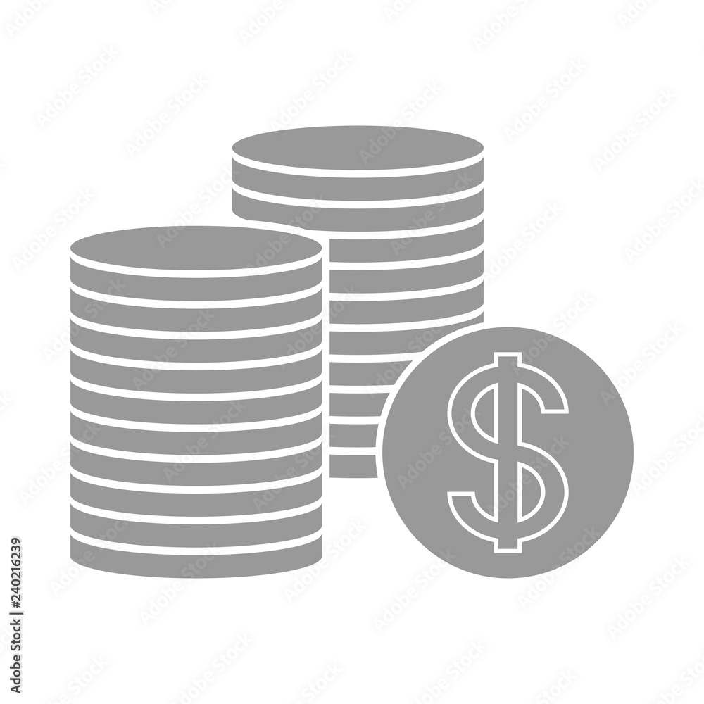 Silver coin stacks. Dollar symbol. Vector icon. Silver coin stacks. Dollar symbol. Vector icon.