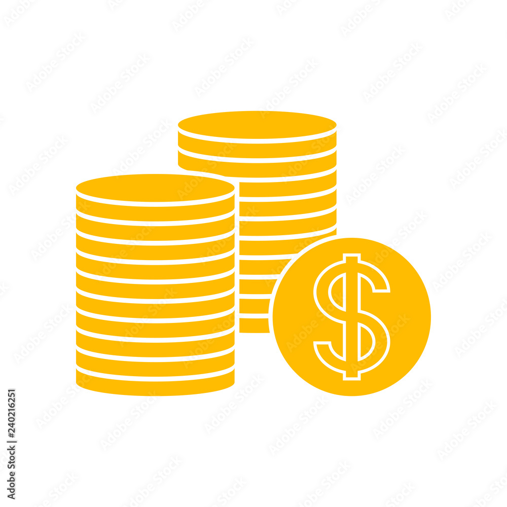 Golden coin stacks. Dollar symbol. Vector icon. Golden coin stacks. Dollar symbol. Vector icon.