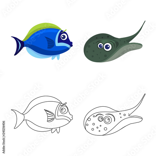 Isolated object of sea and animal logo. Set of sea and marine stock symbol for web.