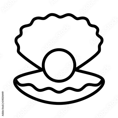 Large pearl inside an open mollusk shell flat vector icon for jewelry apps and websites