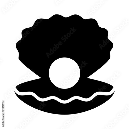 Large pearl inside an open mollusk shell flat vector icon for jewelry apps and websites