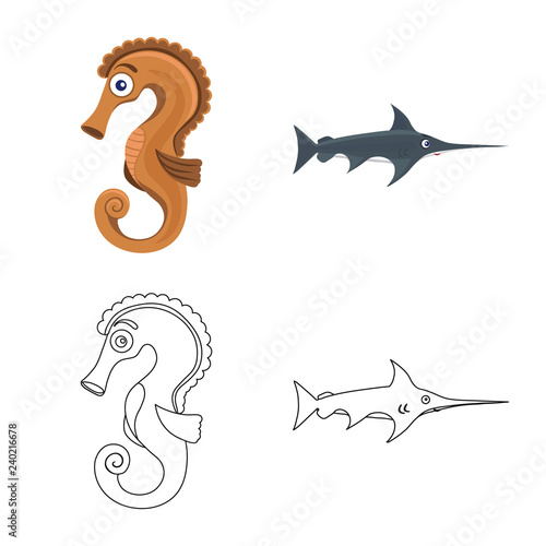 Isolated object of sea and animal sign. Collection of sea and marine stock symbol for web.
