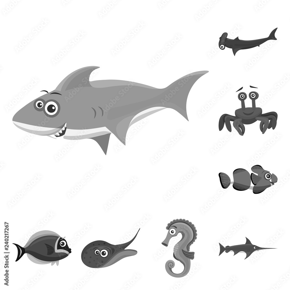 Obraz premium Vector design of sea and animal icon. Collection of sea and marine vector icon for stock.
