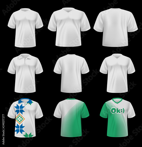 Men's T-Shirt Set. Template, layout men's t-shirts with the ability to edit the colors and design. Vector, 3D rendering. EPS-10.