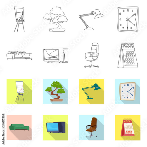 Vector design of furniture and work icon. Set of furniture and home vector icon for stock.