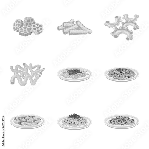 Isolated object of pasta and carbohydrate symbol. Collection of pasta and macaroni stock symbol for web.