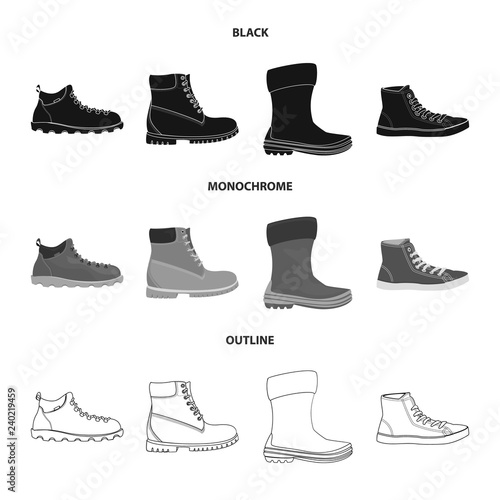 Vector design of shoe and footwear icon. Collection of shoe and foot vector icon for stock.