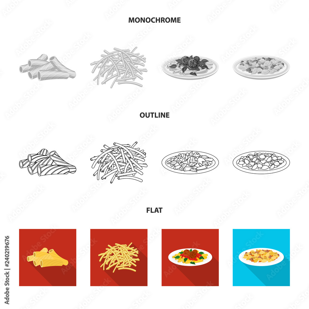 Vector design of pasta and carbohydrate logo. Set of pasta and macaroni stock vector illustration. Vector design of pasta and carbohydrate logo. Set of pasta and macaroni stock vector illustration.