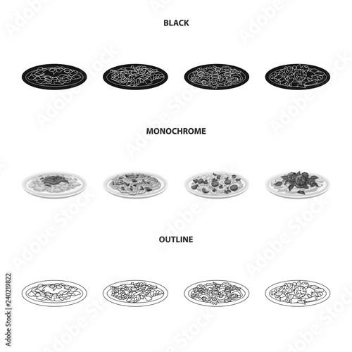 Vector illustration of pasta and carbohydrate symbol. Set of pasta and macaroni stock vector illustration.