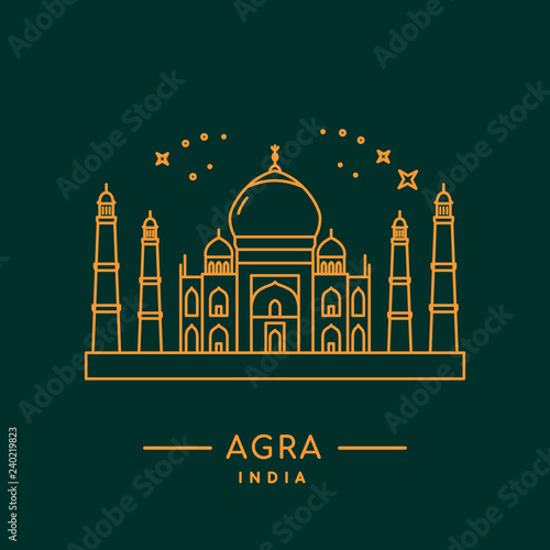 Taj Mahal vector illustration. Line art. Agra, India landmark.