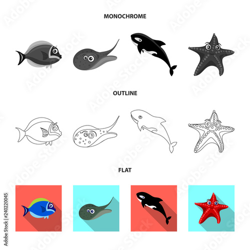 Isolated object of sea and animal icon. Collection of sea and marine stock symbol for web.
