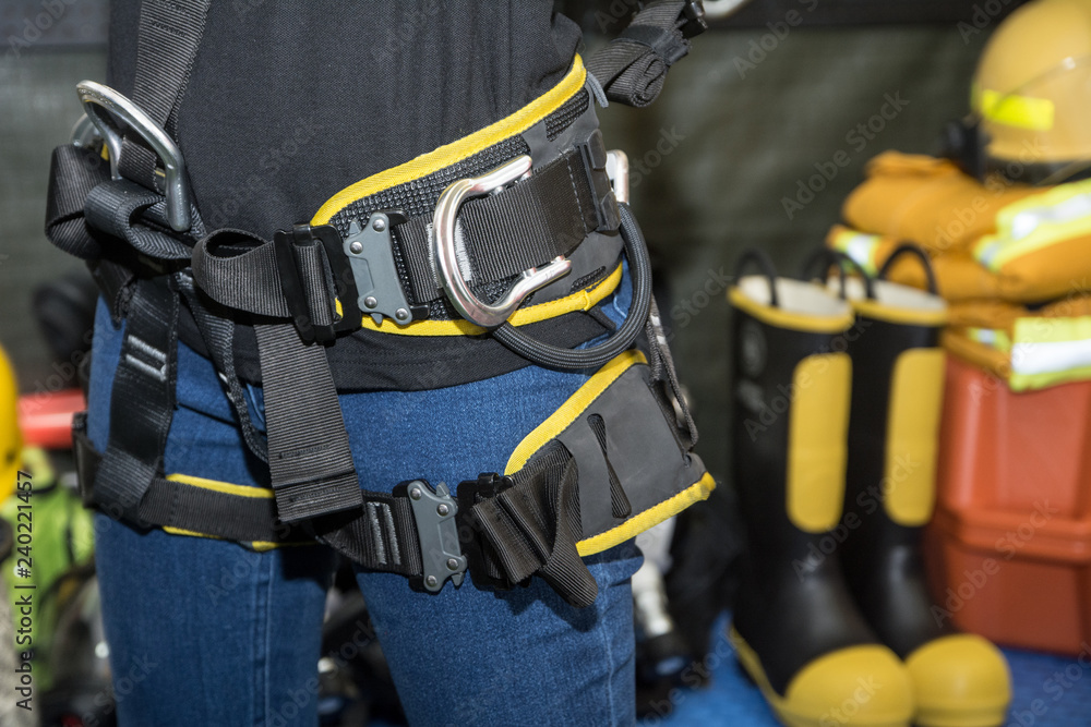 Working at height equipment. Fall arrestor device for worker with safety body harness Working at height equipment. Fall arrestor device for worker with safety body harness