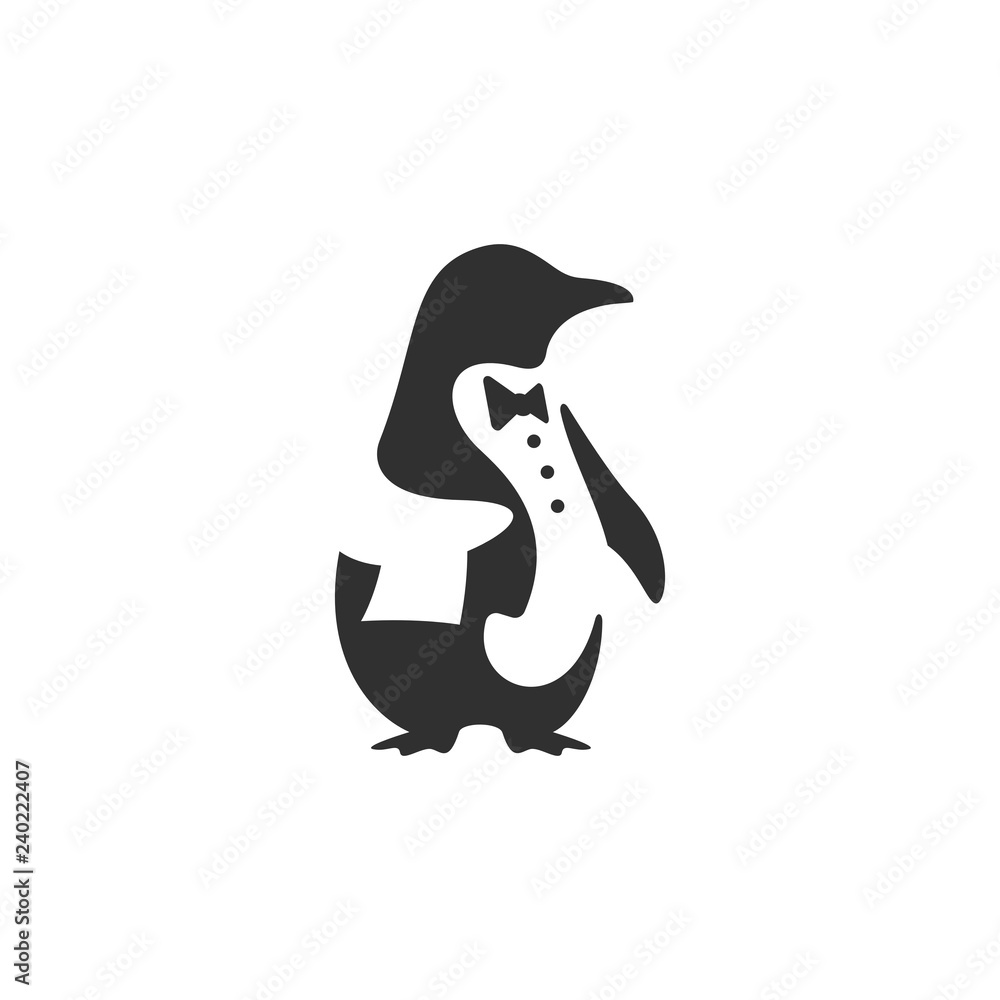 Naklejka premium Projekt logo czarnego pingwina przebranego za kamerdynera lub kelnera