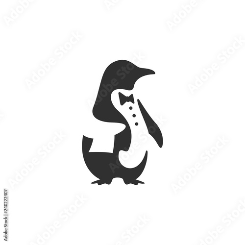 Logo design of Black penguin dressed as a butler or waiter