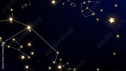 Constellation Map. Shining Cosmic Sky with Many Stars.     Gradient Blue Galaxy Pattern. Astronomical Print. Vector Stars in Space Background.