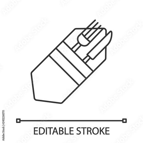 Fork and knife in napkin linear icon
