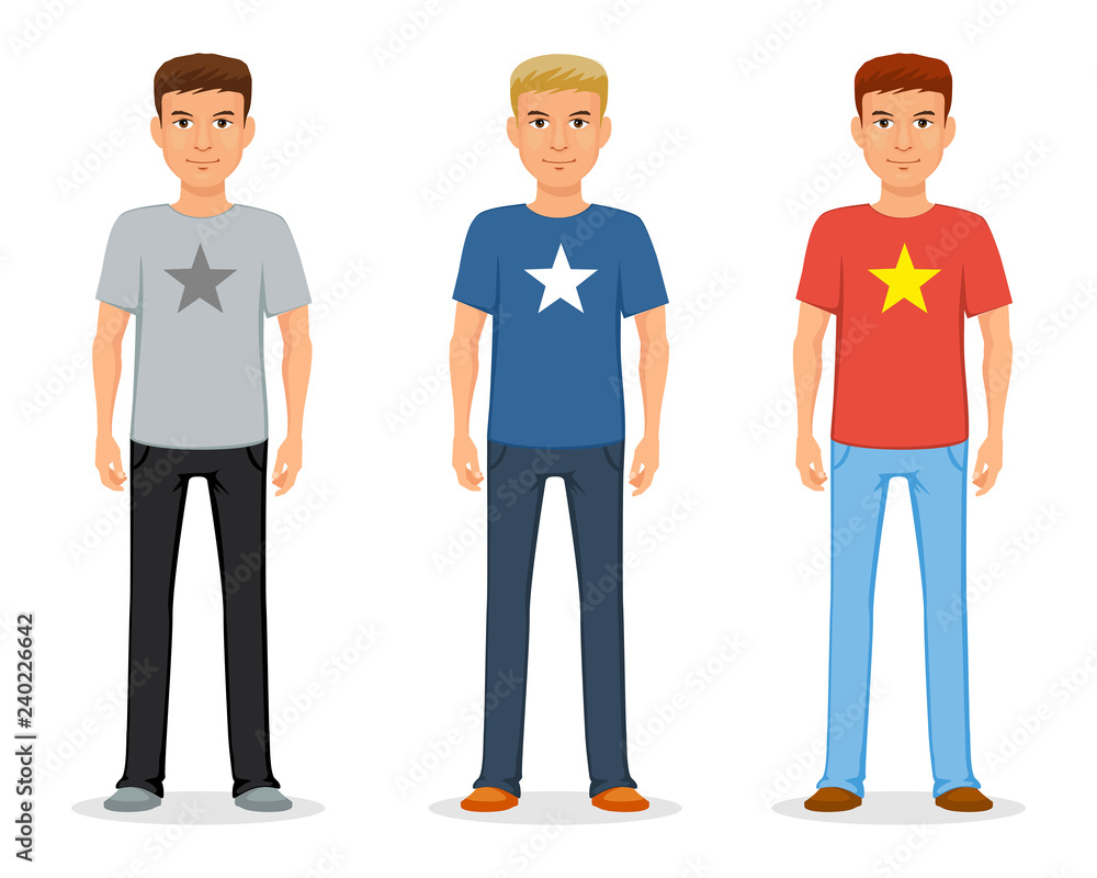 A young man in jeans and a t-shirt with a star. Casual fashion. A young man in jeans and a t-shirt with a star. Casual fashion.
