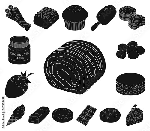 Chocolate Dessert black icons in set collection for design. Chocolate and Sweets vector symbol stock web illustration.
