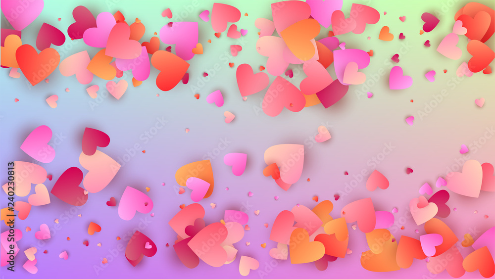 Valentine's Day Background. Poster Template. Many Random Falling Pink Hearts on Hologram Backdrop. Heart Confetti Pattern. Vector Valentine's Day Background. Valentine's Day Background. Poster Template. Many Random Falling Pink Hearts on Hologram Backdrop. Heart Confetti Pattern. Vector Valentine's Day Background.