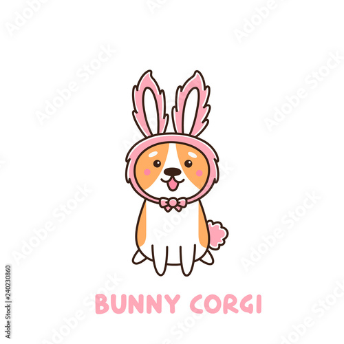 Cute dog breed welsh corgi in a hat bunny ears. It can be used for sticker, patch, phone case, poster, t-shirt, mug and other design.