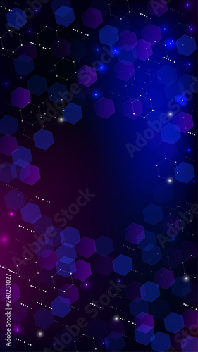 Blockchain Technology Background. Futuristic Cyberspace with Hexagon Fractals. Digital Tehnology Backdrop. Vertical Template BG for Mobile Device. Vector  Technology Blockchain Background.